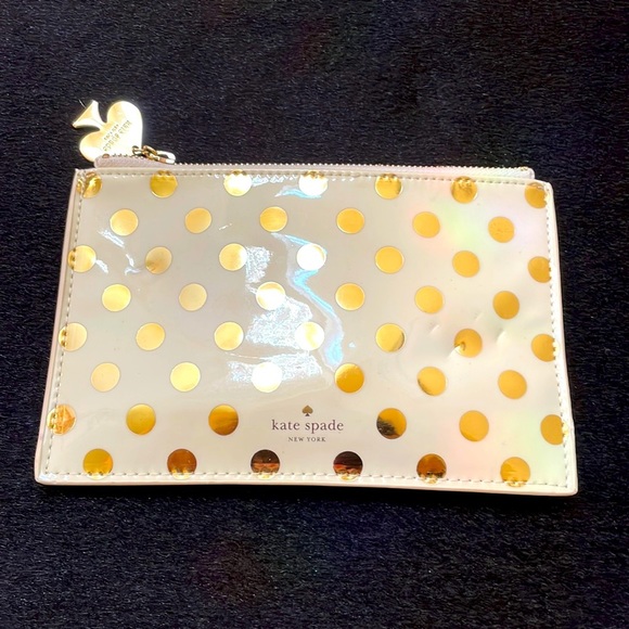 Kate Spade Polka Dots Pencil Pouch Complete Set Gold & Cream - Picture 1 of 7